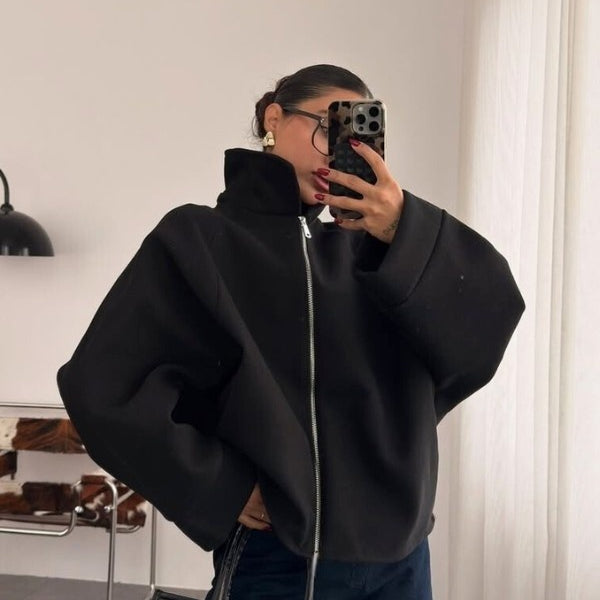 Oversized Zip Up Black Jacket