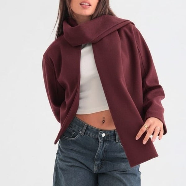 Cropped Scarved Burgundy Jacket