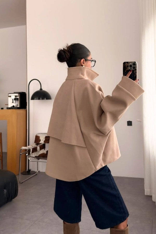 Oversized Zip Up Beige Jacket