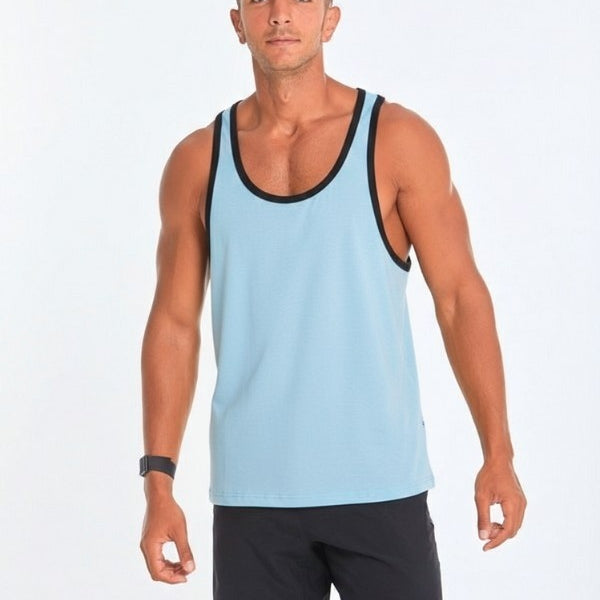 Black lining Tank Top In Blue