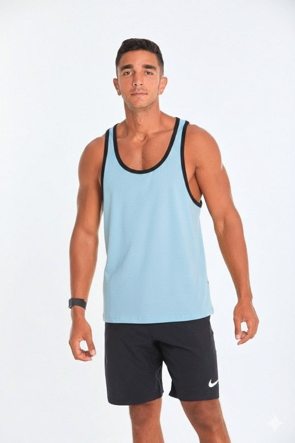 Black lining Tank Top In Blue