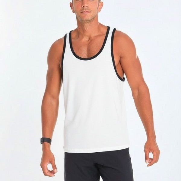 Black lining Tank Top In White