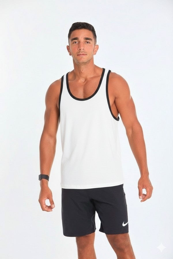 Black lining Tank Top In White