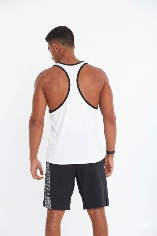 Black lining Tank Top In White