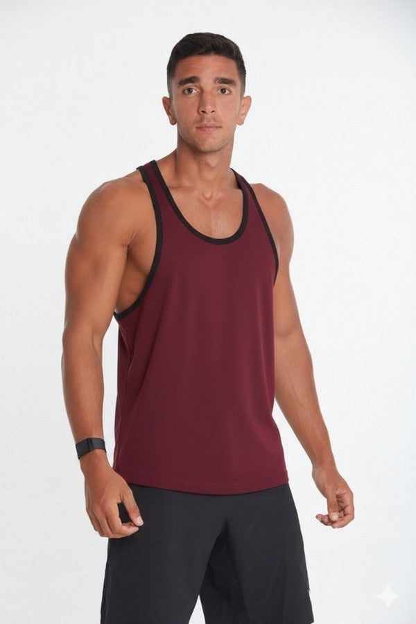 Black lining Tank Top In Burgundy