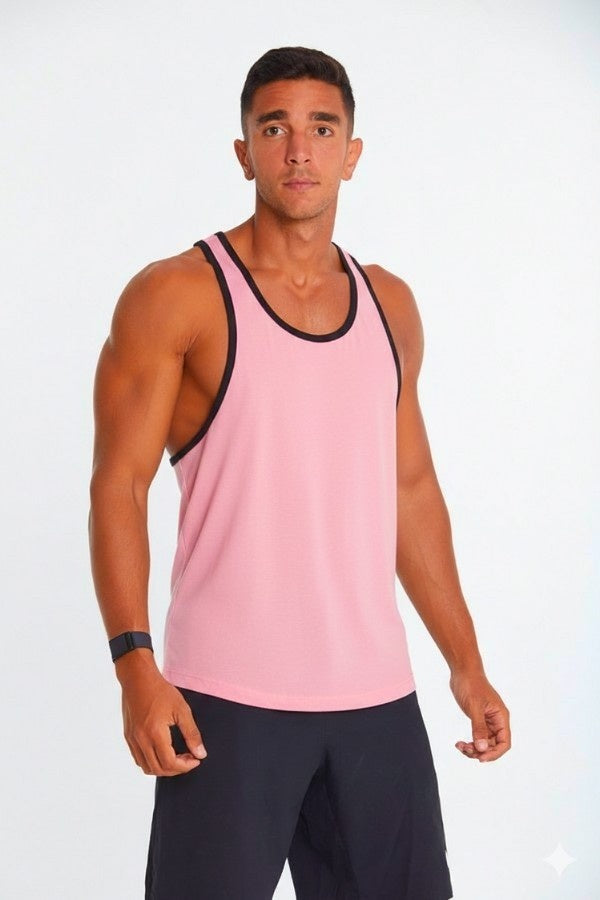 Black lining Tank Top In Pink