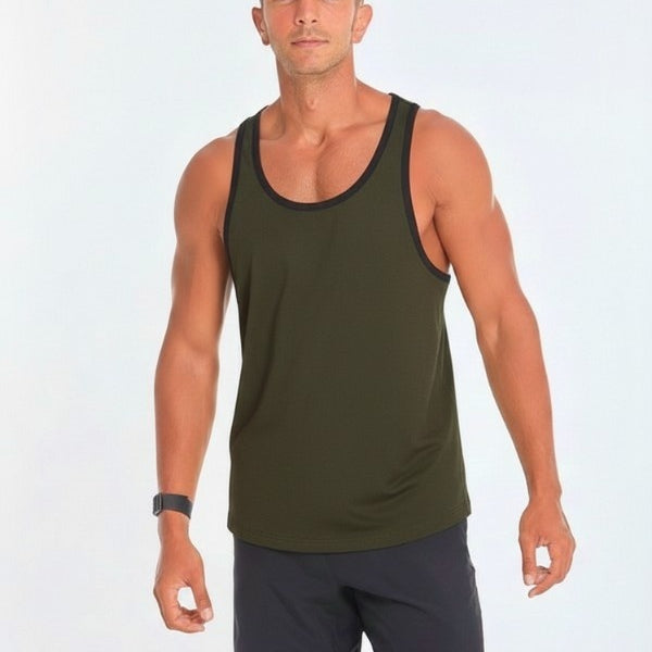 Black lining Tank Top In Olive Green