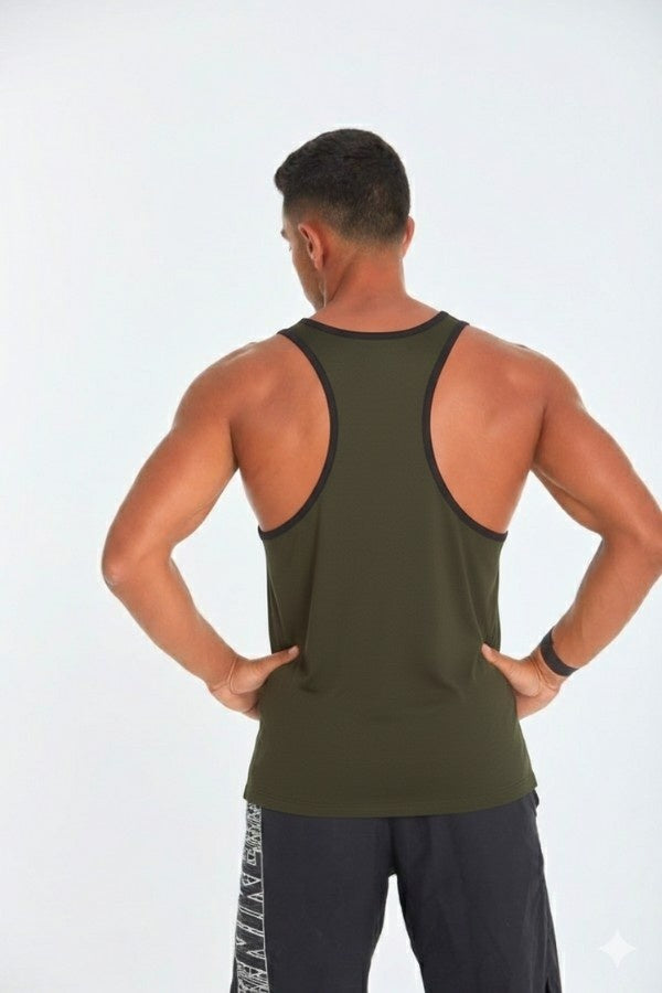 Black lining Tank Top In Olive Green
