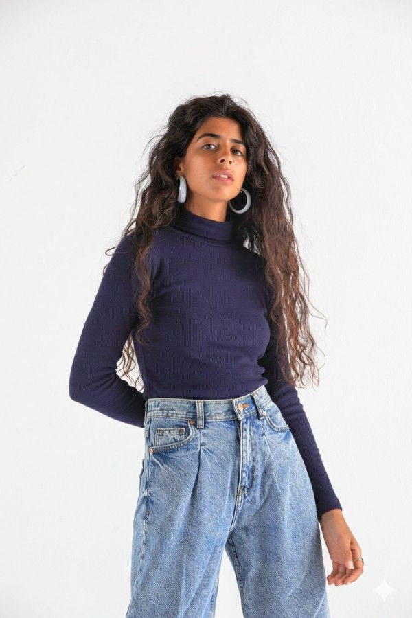 90s Funk Turtleneck In Navy Blue