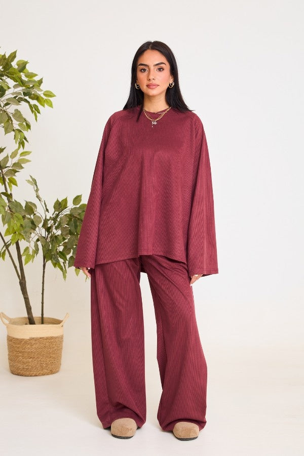 Oversized Ribbed Burgundy Set