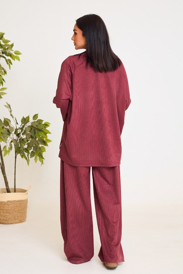 Oversized Ribbed Burgundy Set