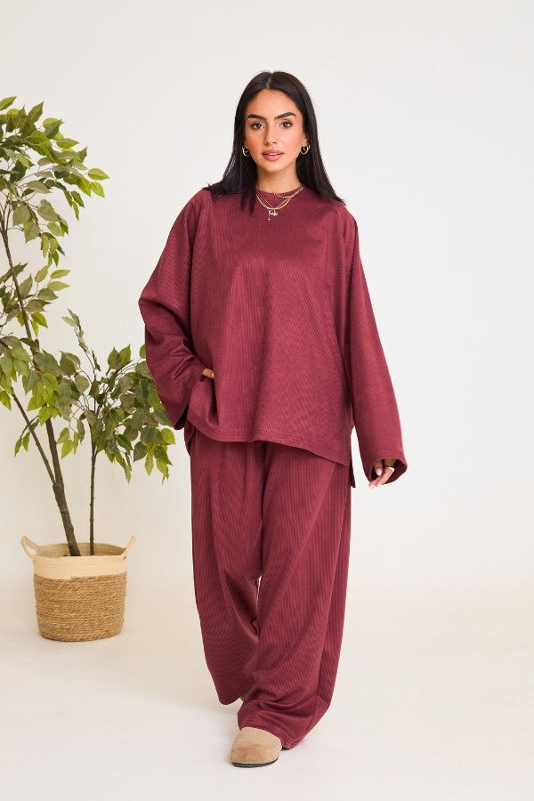 Oversized Ribbed Burgundy Set