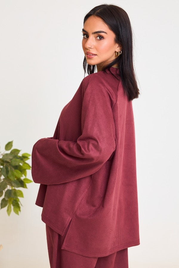Oversized Ribbed Burgundy Set