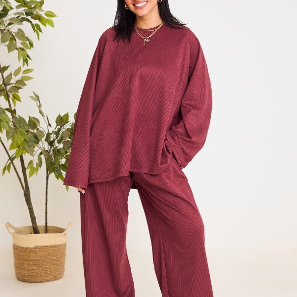 Oversized Ribbed Burgundy Set