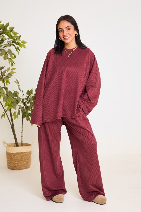 Oversized Ribbed Burgundy Set