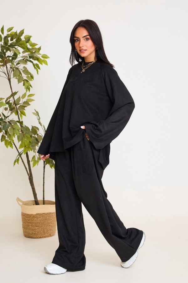 Oversized Ribbed Black Set