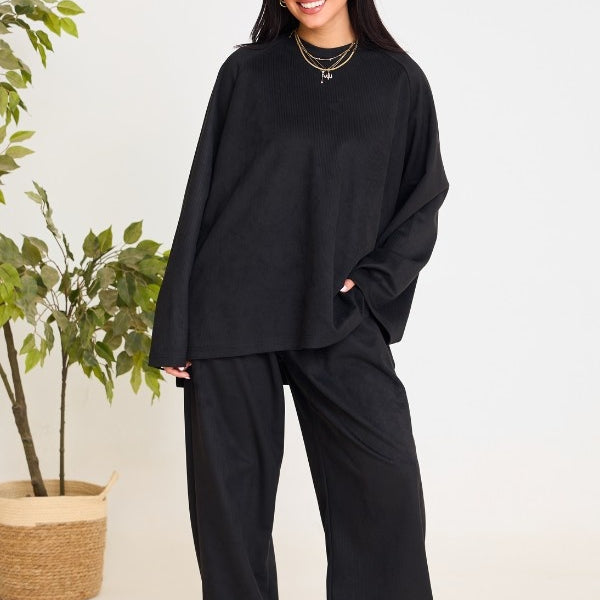 Oversized Ribbed Black Set