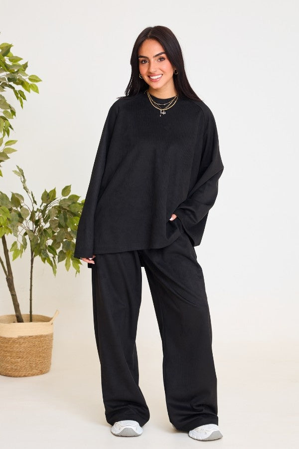 Oversized Ribbed Black Set