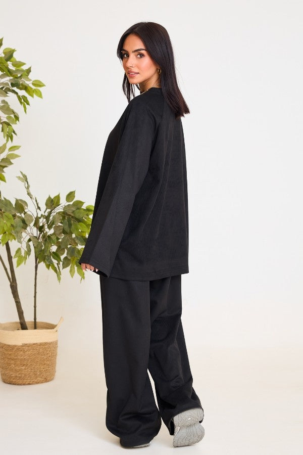 Oversized Ribbed Black Set