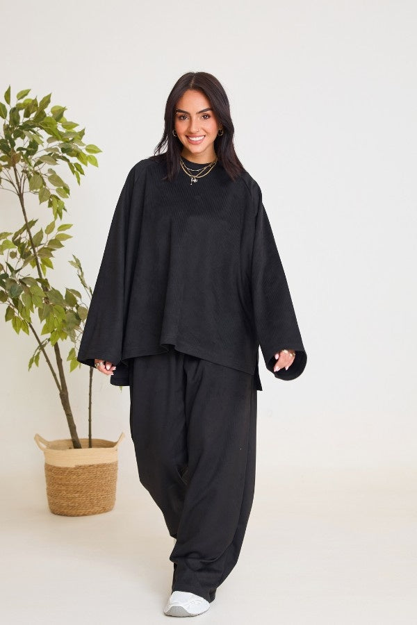 Oversized Ribbed Black Set