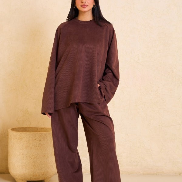 Oversized Ribbed Brown Set