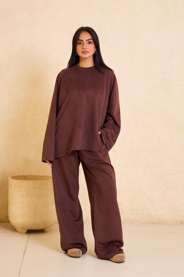 Oversized Ribbed Brown Set