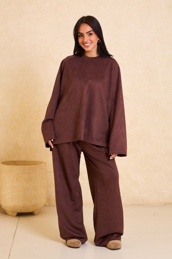 Oversized Ribbed Brown Set