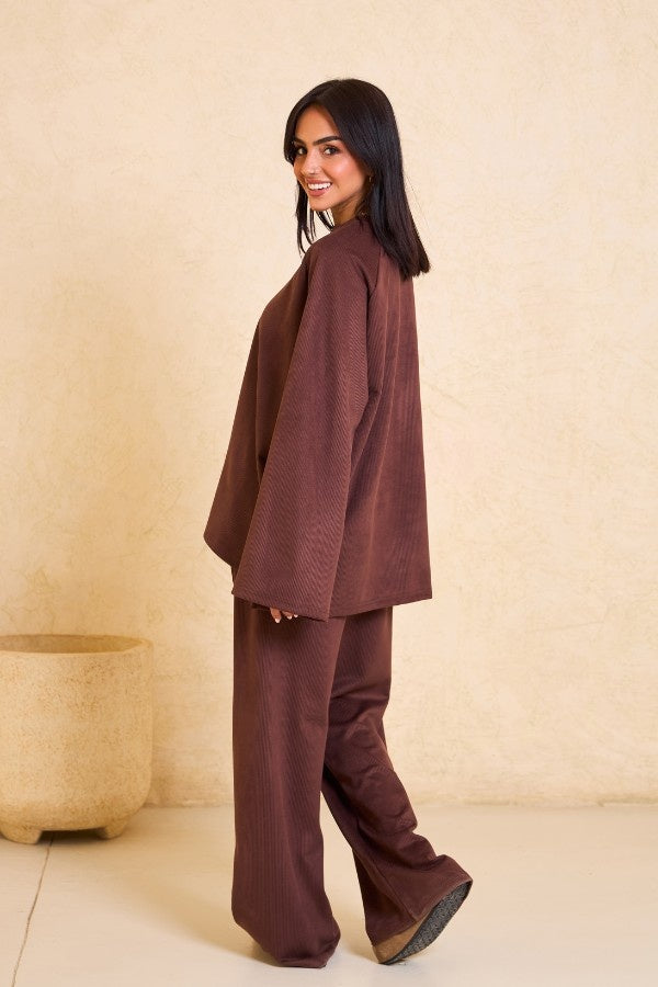 Oversized Ribbed Brown Set