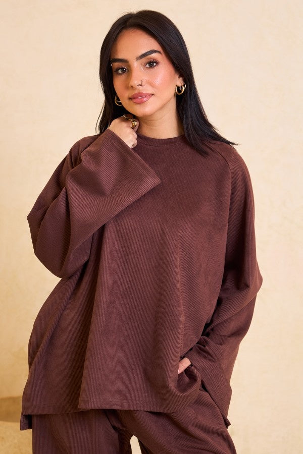 Oversized Ribbed Brown Set