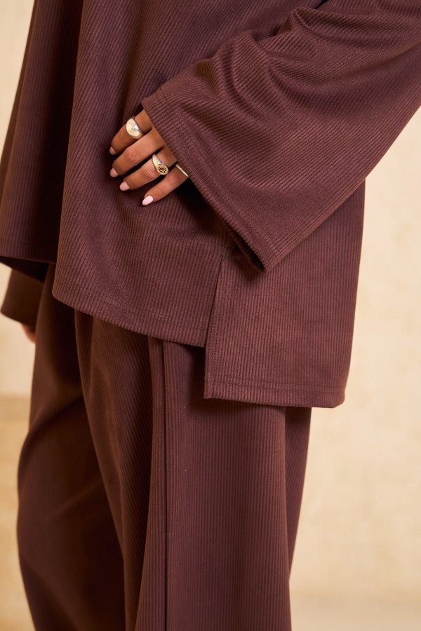 Oversized Ribbed Brown Set