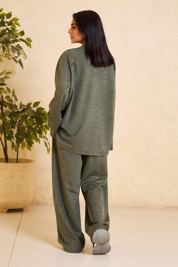 Oversized Ribbed Olive Green Set