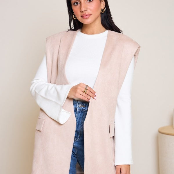 Oversized Suede Vest In Beige
