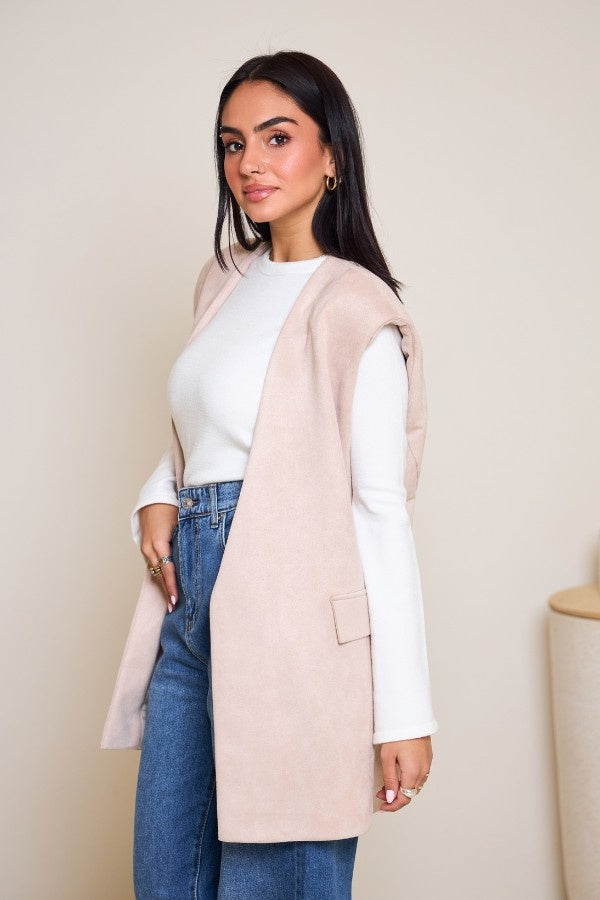 Oversized Suede Vest In Beige