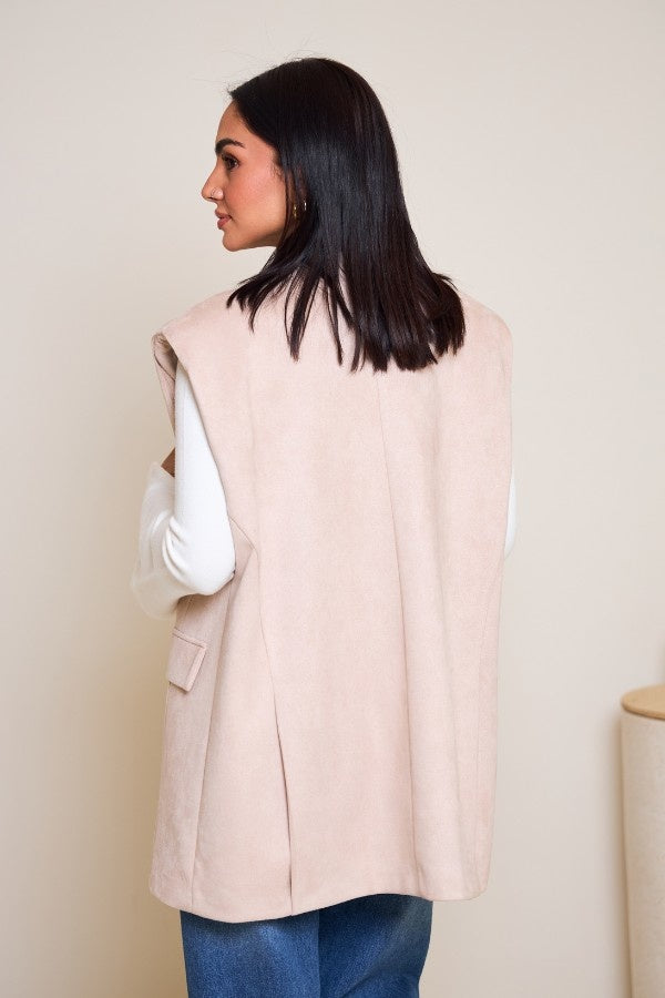 Oversized Suede Vest In Beige