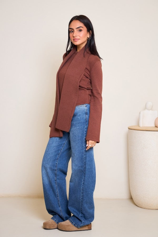 Scarved Knitted Brown Top