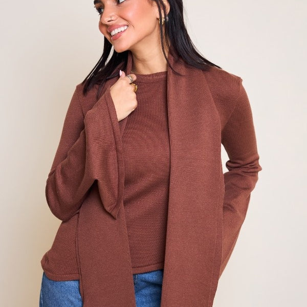 Scarved Knitted Brown Top