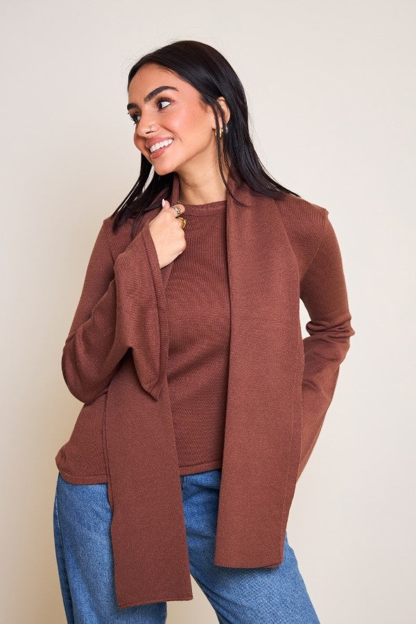 Scarved Knitted Brown Top