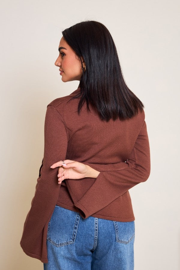 Scarved Knitted Brown Top