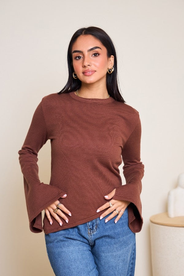 Scarved Knitted Brown Top