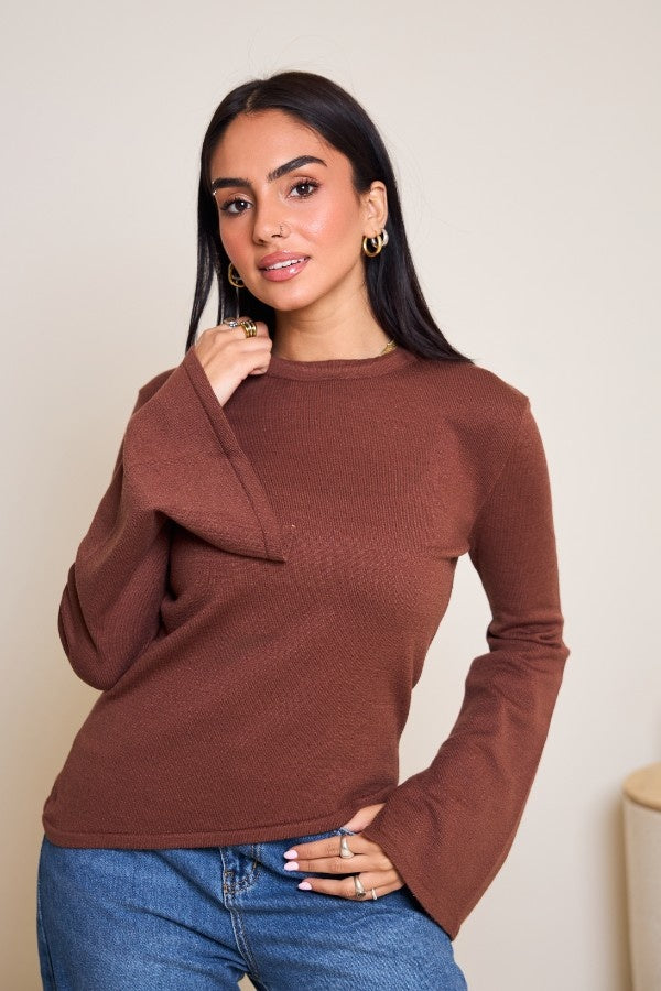 Scarved Knitted Brown Top