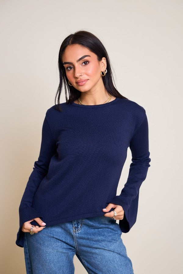 Scarved Knitted Navy Blue Top