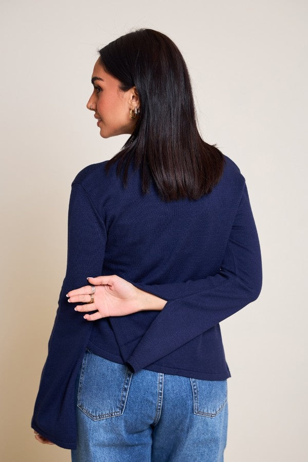 Scarved Knitted Navy Blue Top