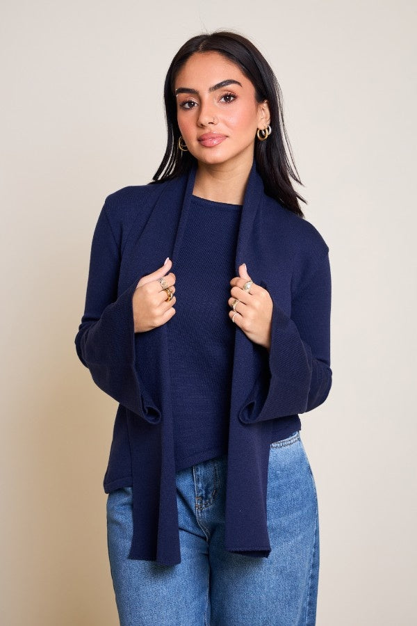 Scarved Knitted Navy Blue Top