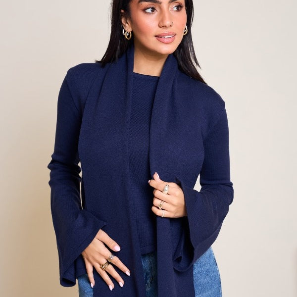 Scarved Knitted Navy Blue Top
