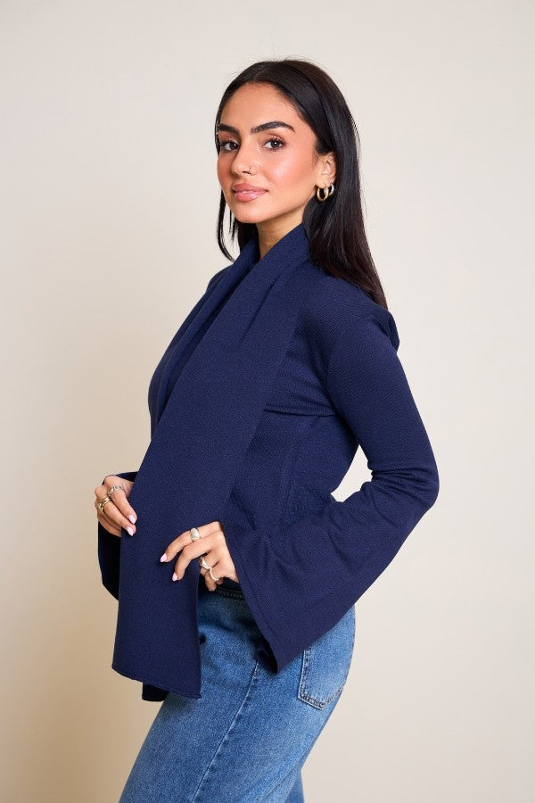 Scarved Knitted Navy Blue Top