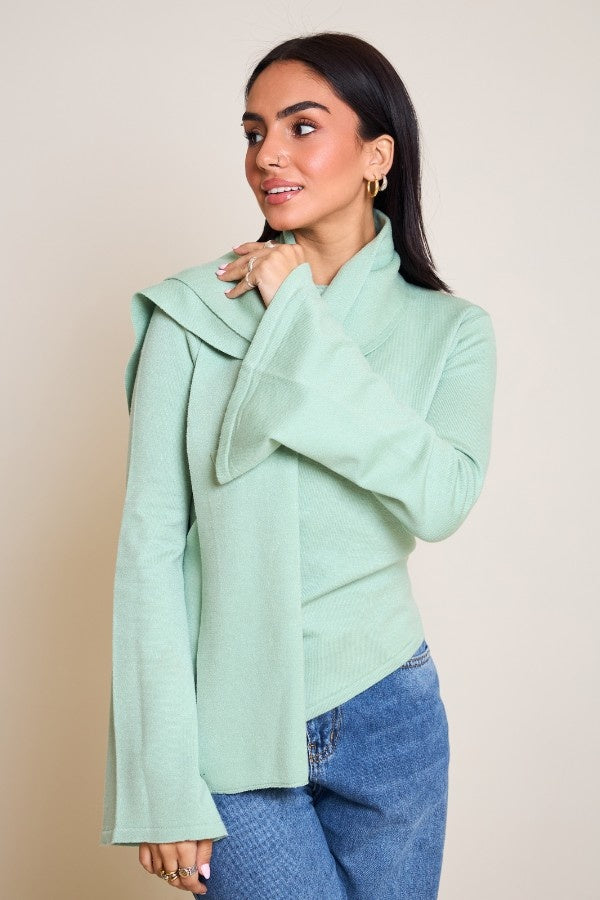 Scarved Knitted Mint Top