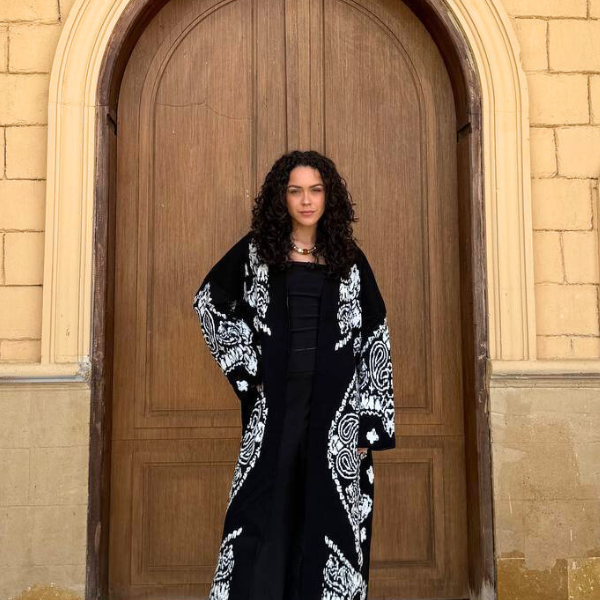 Damask Knitted Kimono In Black