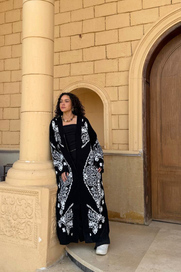 Damask Knitted Kimono In Black