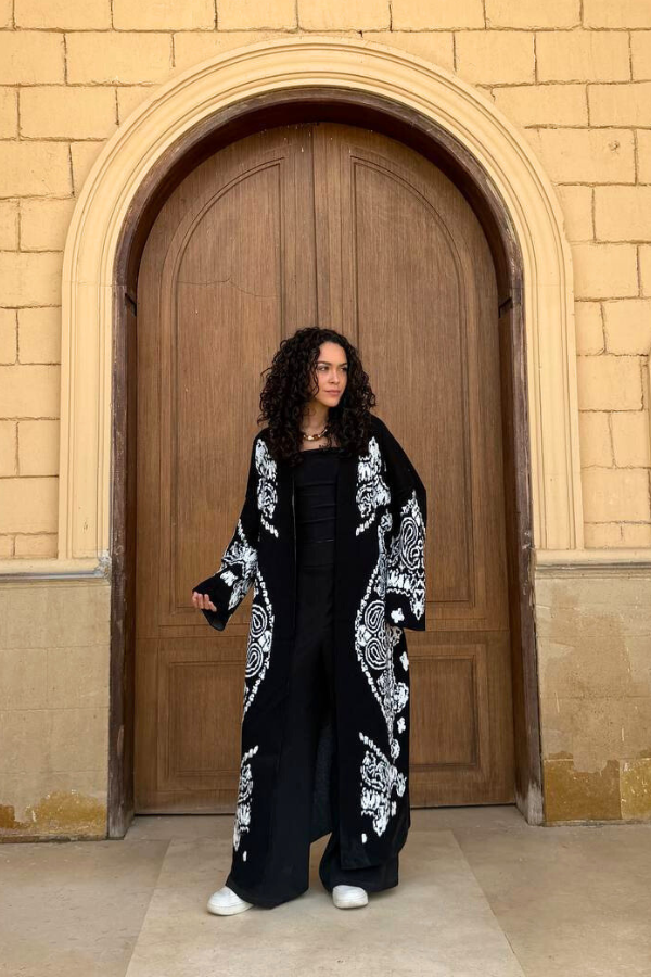 Damask Knitted Kimono In Black