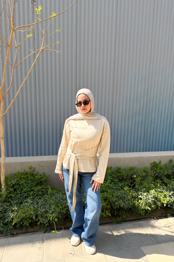 Tied Waist Top In Beige